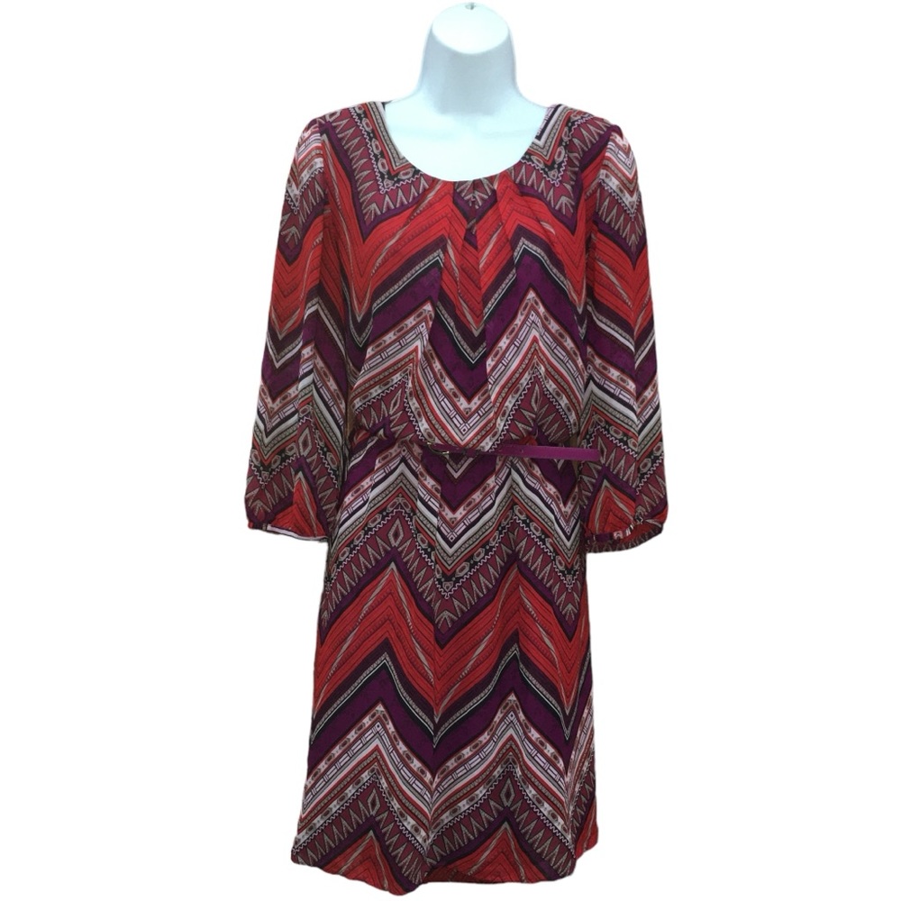 AGB Multi Colored Chevron Belted Lined Dress - Women’s 14